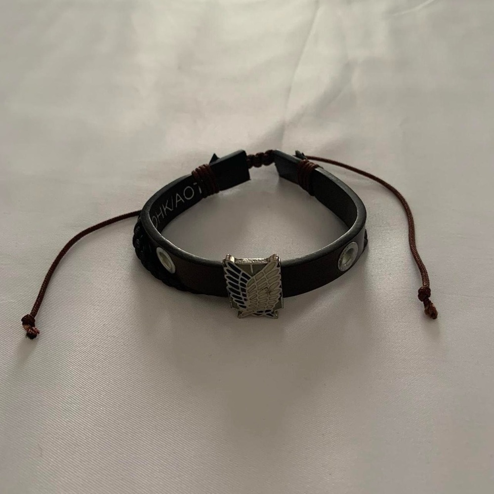 attack on titan double layered braided bracelet with survey corps charm